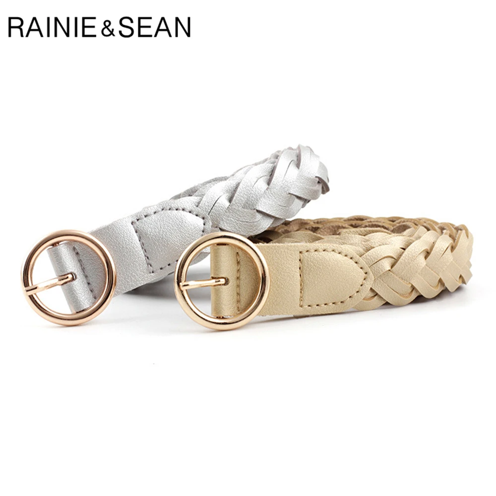 RAINIE SEAN-ceintures tissées pour femmes, en cuir Pu tressé, or argent, boucle ronde, robe, printemps décontracté