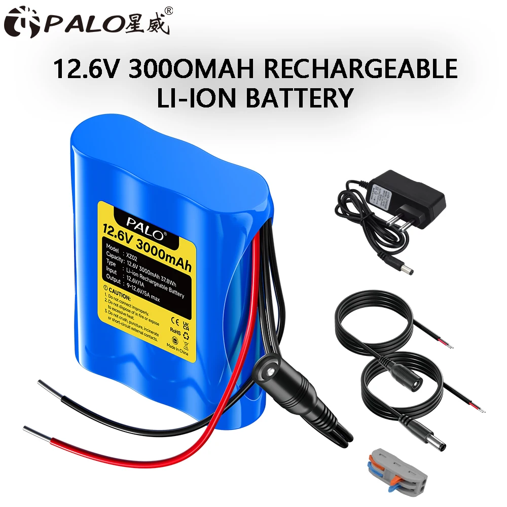 PAL0 12.6V 3000mAh batterie au Lithium capacité batterie Rechargeable pour moniteur de caméra de vidéosurveillance 12V équipement chargeur électrique