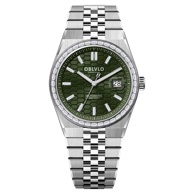 OBLVLO Men Automatic Watch 40mm Mechanical Wristwatch Waterproof Sapphire Mirror Luminous Miyota 8215 Crystal Bezel