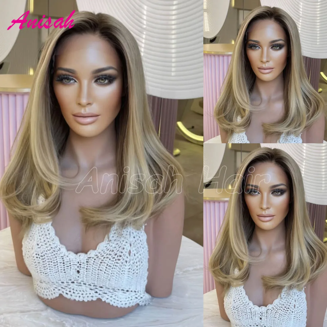 

Ombre Highlight Lace Frontal Wig Human Hair Natural Wave Colored Dark Root Lace Closure Human Hair Wigs For Women Pre Plucked