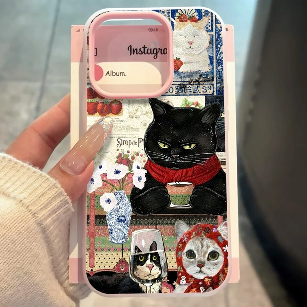 für Samsung Galaxy A16 A15 A55 A35 A36 A56 S26 S25 S24 Ultra S23 S21 S22Plus Retro Katzen-Collage Niedliche Handyhülle Silikon-Cover – Detail 5