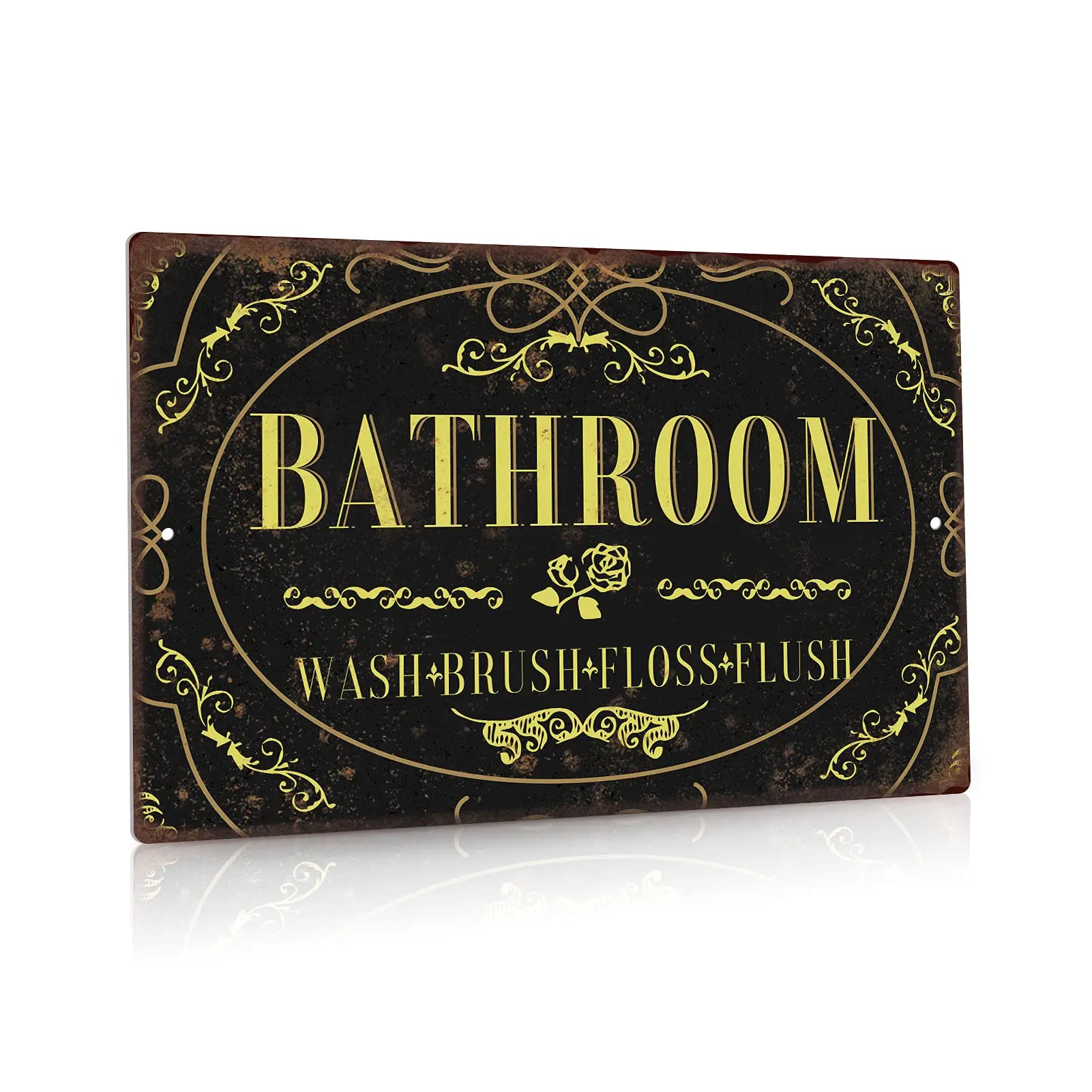 

Decor Bathroom Sign, Vintage Wall Decor for Toilet, Washroom, Restroom, 12x8 Inches Metal Sign (Wash Brush Floss Flush)