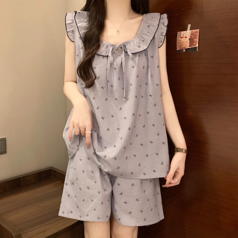 Pijamas de pantalones cortos para mujeres, conjunto de chaleco de verano para niñas, algodón de nube con almohadilla para el pecho, ropa de dormir dulce, ropa de casa