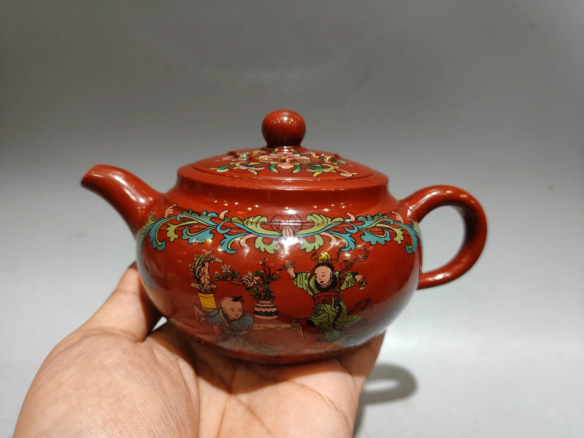 

Old Chinese Handicraft Enameled YiXing Zisha (red stoneware) Teapot,A traditional-style colorful teapot,with mark, Free shipping