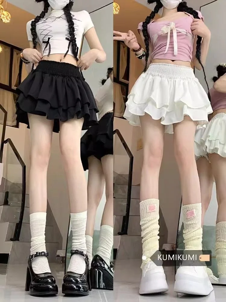 

Весенне-осенняя однотонная универсальная плиссированная юбка А-силуэта с кружевной отделкой в корейском стиле, с высокой талией, многоярусная юбка-кейк для женщин