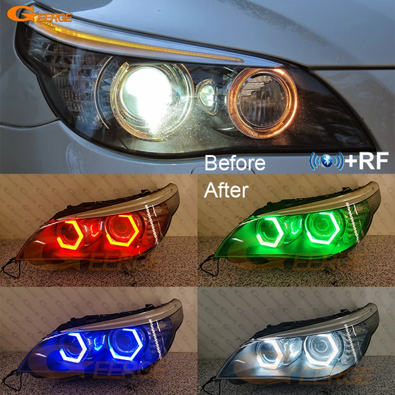 For BMW E60 E61 LCI 528i 530i 535i 550i M5 2007 - 2010 Bluetooth APP Dynamic Multi Color RGB LED Angel Eyes Kit Hex Halo Rings