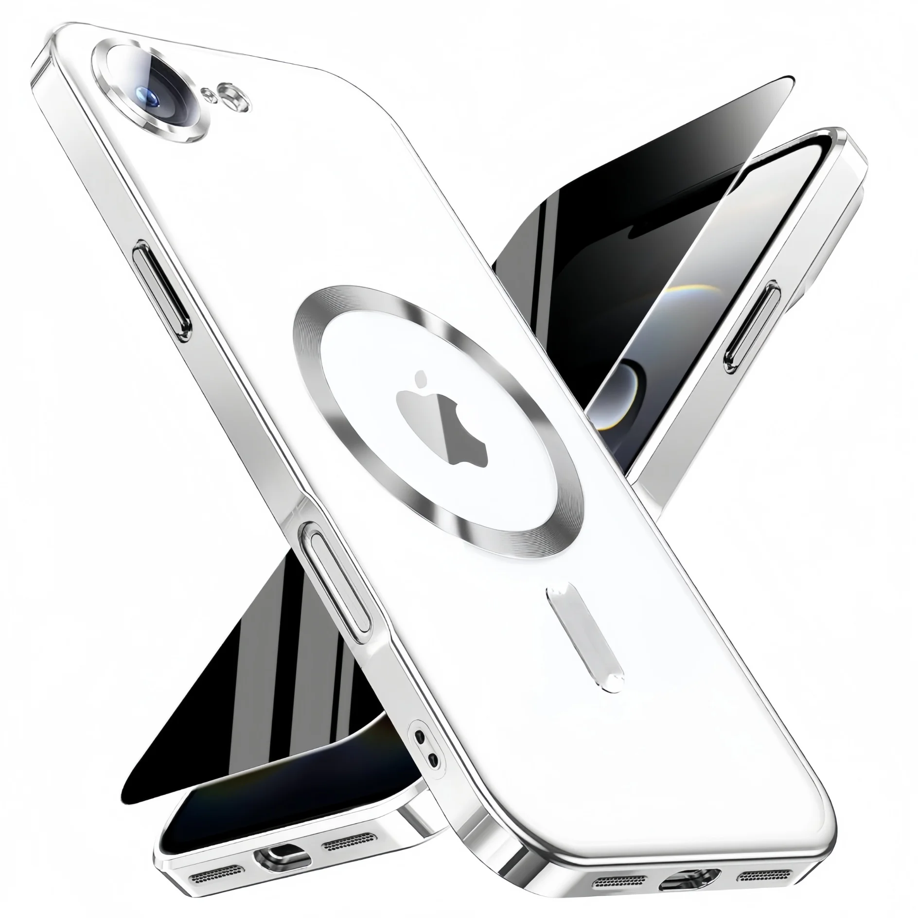 Magnetische Hülle für iPhone 17e/16e mit Sichtschutzfolie, vollständiger Kameraabdeckung, glänzender, stoßfester, transparenter Schutzhülle