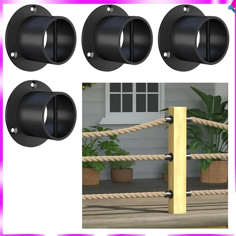 N96R Black Rope End Snap With Screw Securing Rail Support Cap 4-Pack For Hemps Fencing Stair Deck Railing Kit