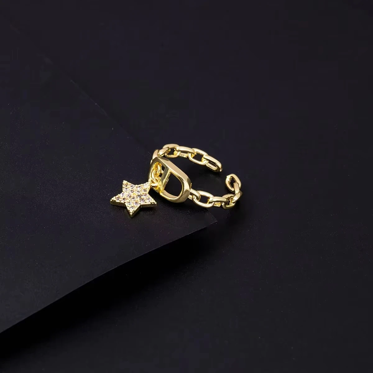 Star Diamond Letter Cd Ring Niche Design Pendant Trendyy Daily Versatile Women's Ring New Open Adjustable Ring image 6