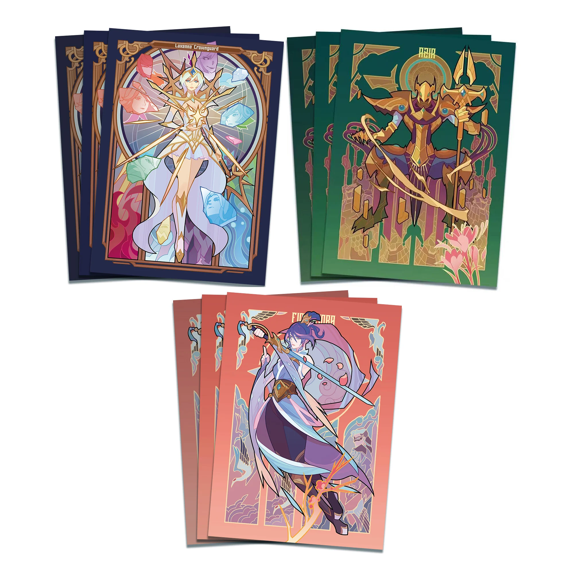 

50Pcs/set Diy Self Made Goddess Story Fiora Laurent Card Sleeves Color Flash Luxanna Crownguard Card Protective Cover Gift Toy