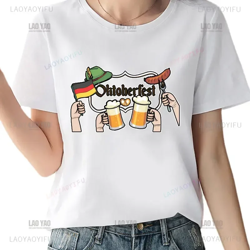 Oktoberfest Cartoon Graphic O-neck Tee Beer Print Hipster Wheat Fighting Tshirt Men Cotton Breathable Vintage Fashion Streetwear