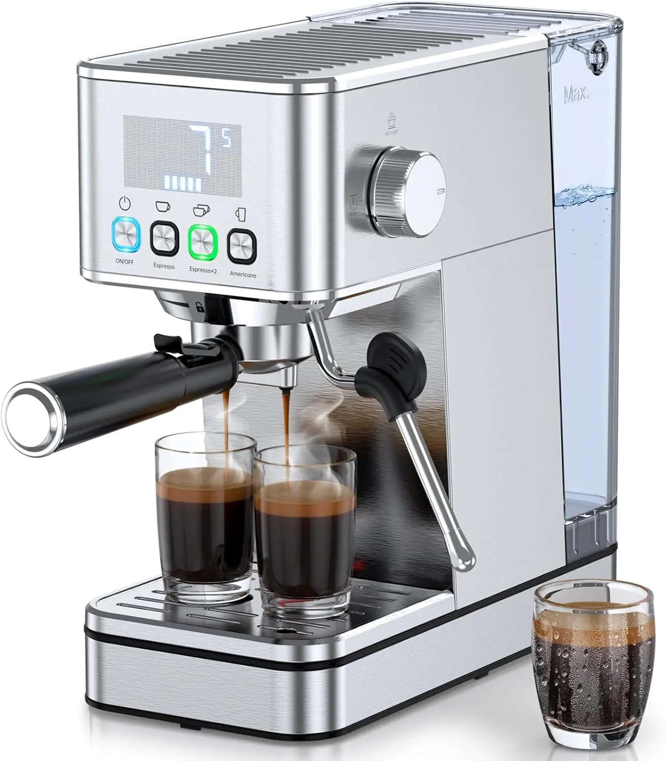 

20 Bar Compact Espresso Machine with Steam Frother, 57.5OZ Tank, Touch Screen for Latte & Cappuccino, Silver (2025 Model)