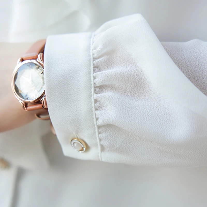 Ruffles White Shirts with Liner Stand Collar Long Sleeve Spring Autumn Blosue Female Elegant Loose Casual Office Ladies Workwear