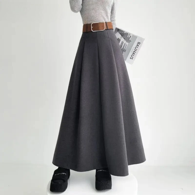Winter-Kaschmirrock im Koreanischen Y2k-Vintage-Stil, Eleganter Französischer A-Linien-Faltenrock mit Hoher Taille, Schlankmachender Damenrock