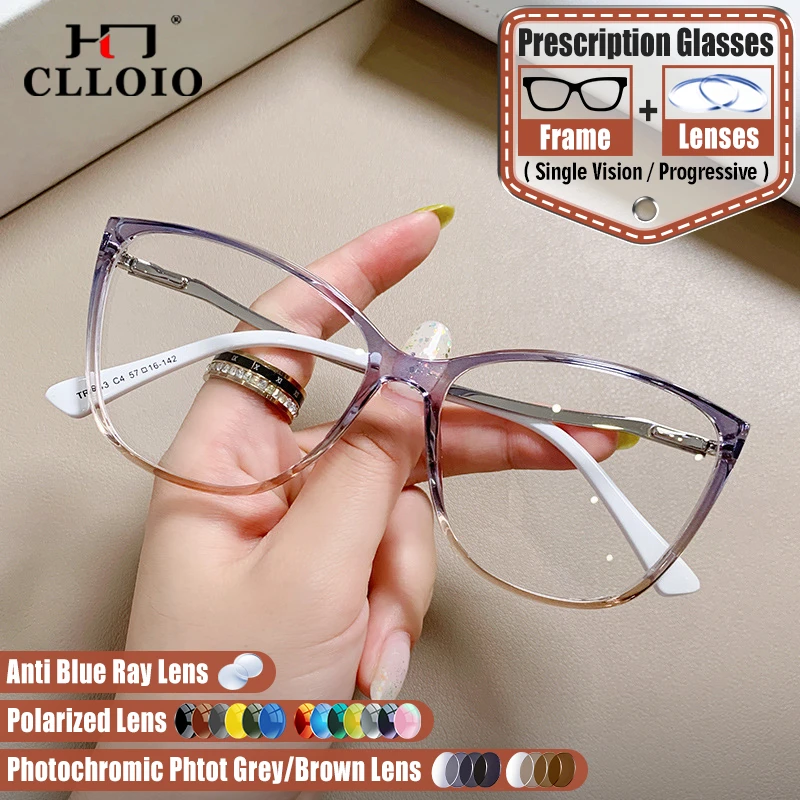 

CLLOIO Simple Progressive Prescription Glasses Women Fashion Butterfly Frame Myopia Anti Blue Ray Computer Protection Eyeglasses