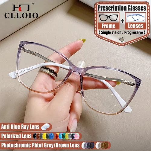 Imagen 1 del producto CLLOIO gafas graduadas progresivas simples para mujer, montura de mariposa a la moda, gafas de protección para ordenador antirayos azules para miopía