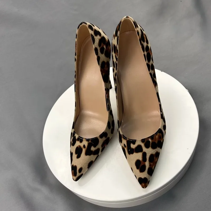 Tikicup Women Leopard Sexy Pointy Toe High Heel Shoes Ladies Slip On Designer Stiletto Pumps 8cm 10cm 12cm Plus Size 33-46