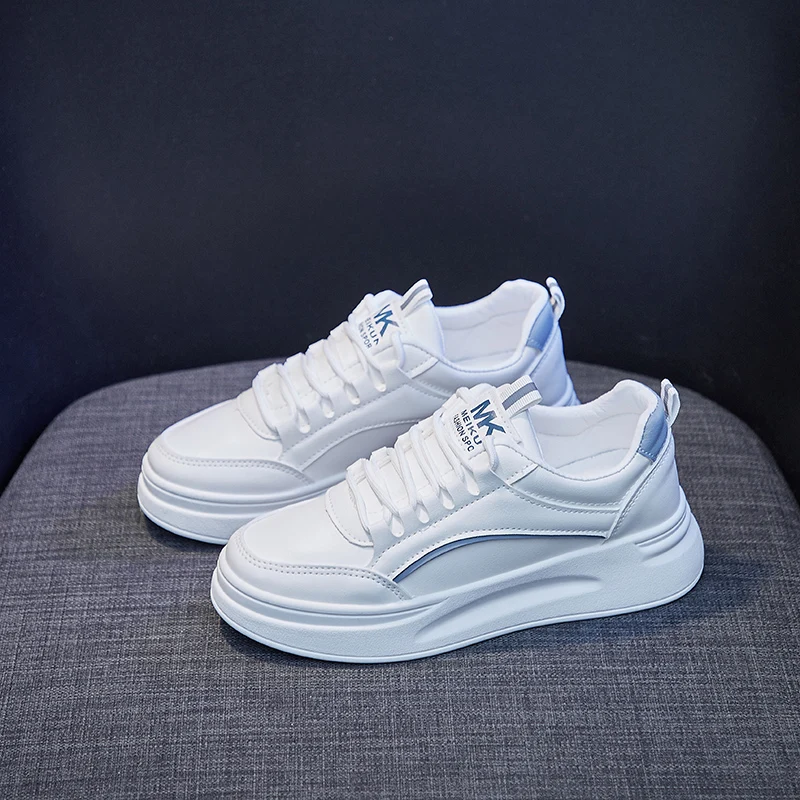 Women White Sneakers Female Increase4cm Thick Bottom Non-slip Leather Women Chunky Sneakers Original Tennis with Platform Female