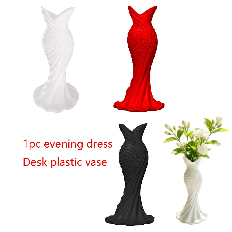 1Pc Evening Dress-Shaped Tabletop Ornament Vase, Sweet and Artistic Flower Arrangement Vessel, Home Decor Tabletop Storage Ornament