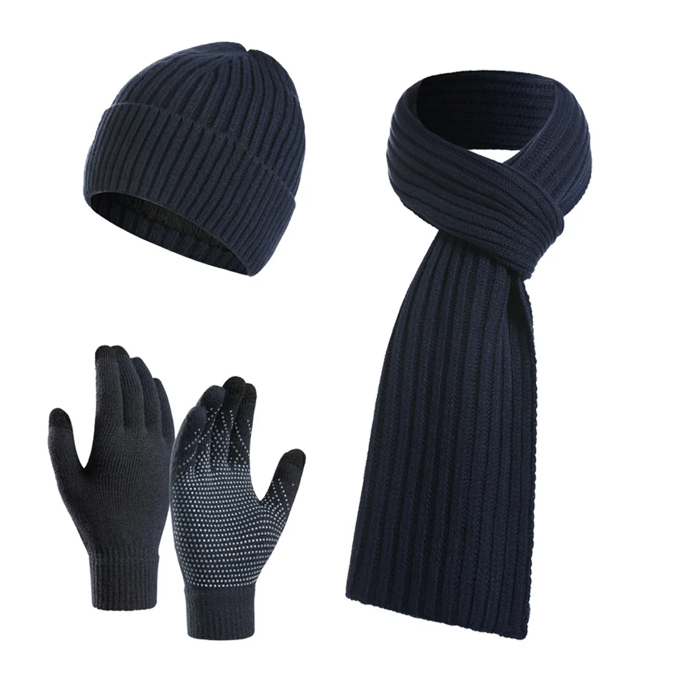 Conjunto de gorro y bufanda informal de punto, guantes de piel, ropa de invierno, 2024