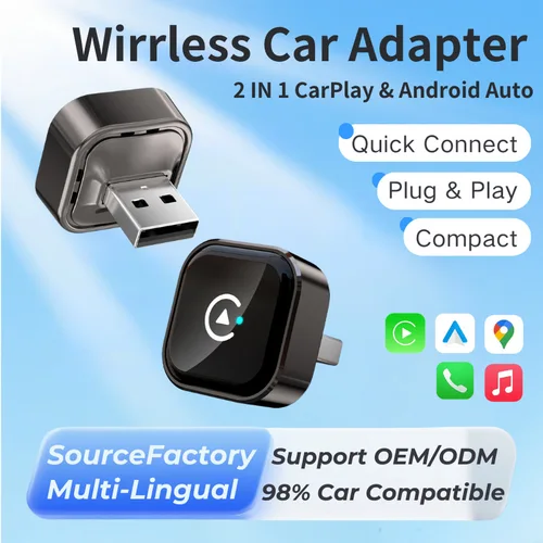 Imagen 2 del producto Smart Box Adaptador inalámbrico CarPlay y Android Auto Plug & Play, USB/tipo-c 5GHz WiFi Baja latencia, iOS 10+ Compatibilidad 99% Coche