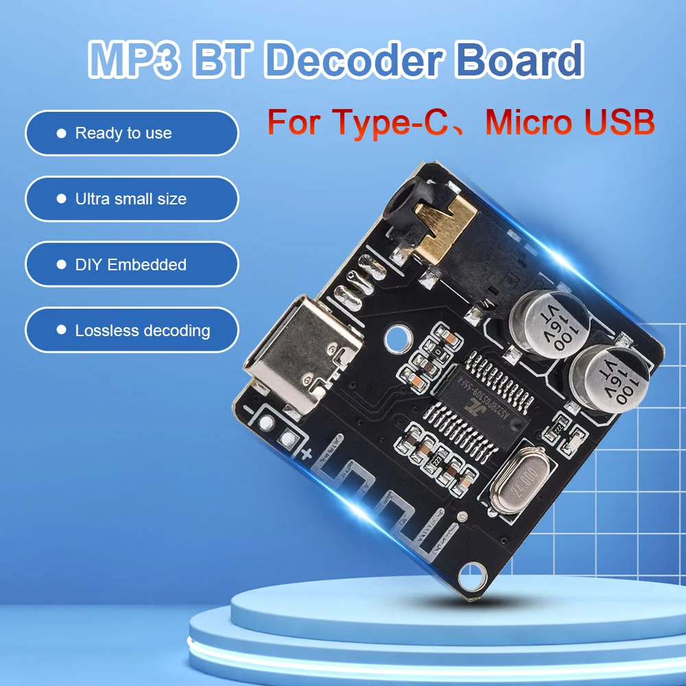 3.7-5V Mini Bluetooth Stereo Audio Receiver Board Module With Mic for arduino MP3 Player Bluetooth Lossless Decoder Board Type-C