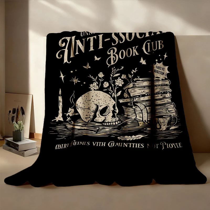Anti Social Book Club Flannel Blanket Dark Academia Introvert Reader Flannel Throw Gothic Book Lover Cozy Blanket