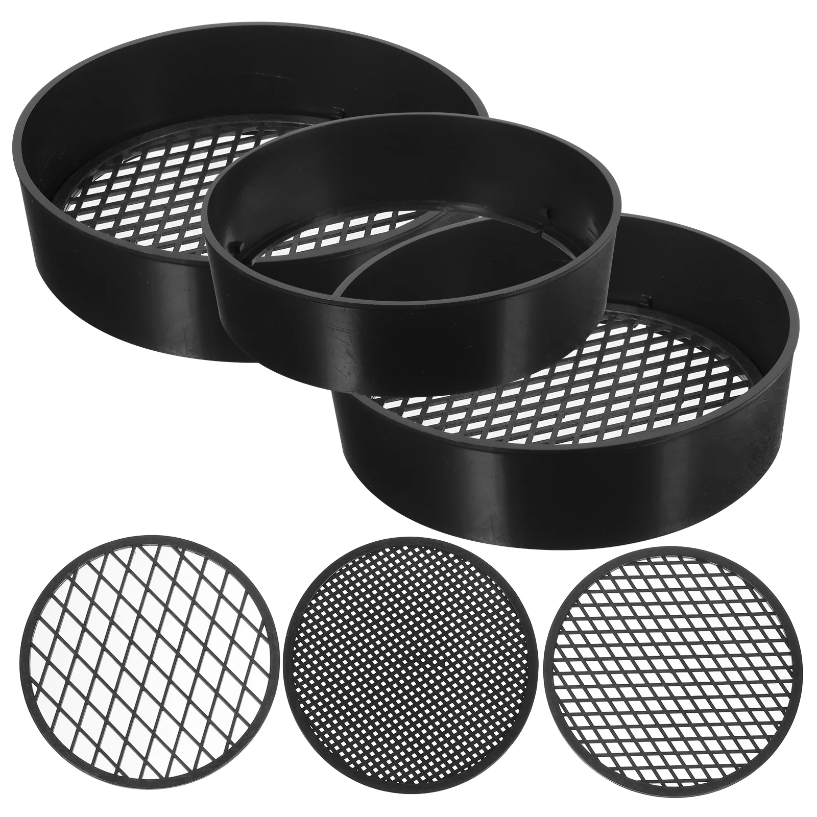 

3 Sets Tool Mesh Soil Sieve Sifter Fine Plastic Gardening Sifting Pan Planting Filter