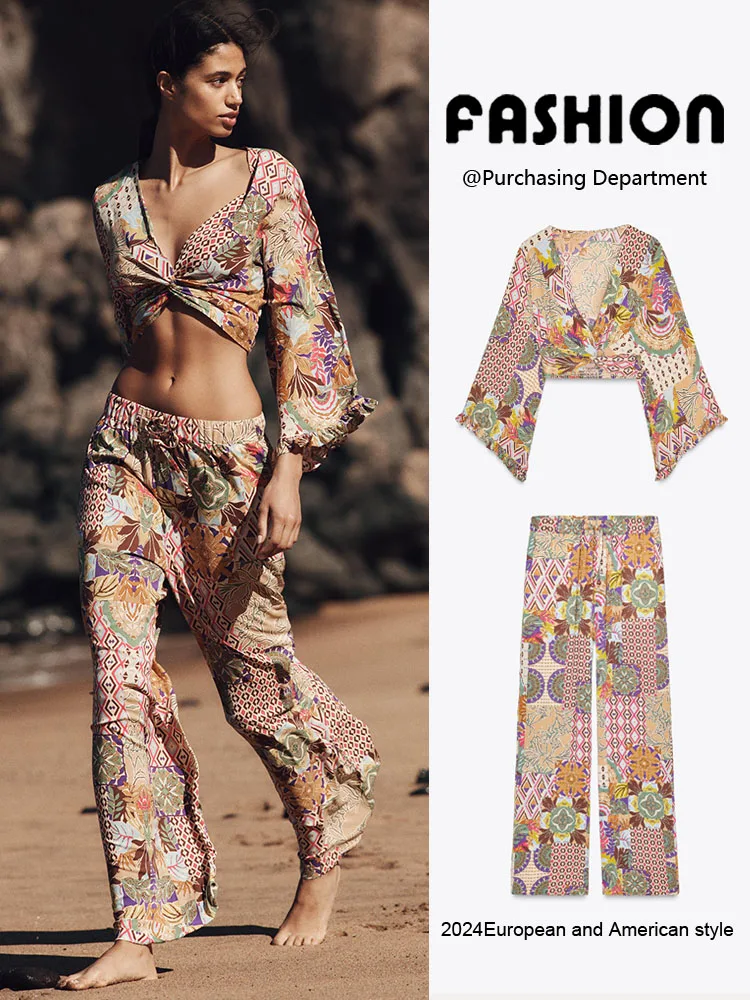 

Новое весеннее поступление, женский топ с высокой талией и длинные брюки Faion, комплект Long Sve Overhead Sle ZA2025