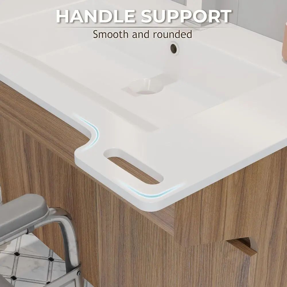 الغرور العائم الحديث المتوافق مع ADA مع خزانة خشبية وحجر الراتنج وقضيب إمساك لمستخدمي الكراسي المتحركة وكبار السن