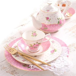 Nordic Pot Cup Saucer Set Bone China Flower Teapot Cake Stand Ceramic Dessert Plate Sugar Jor Milk Cup Hot Base Tableware Gift