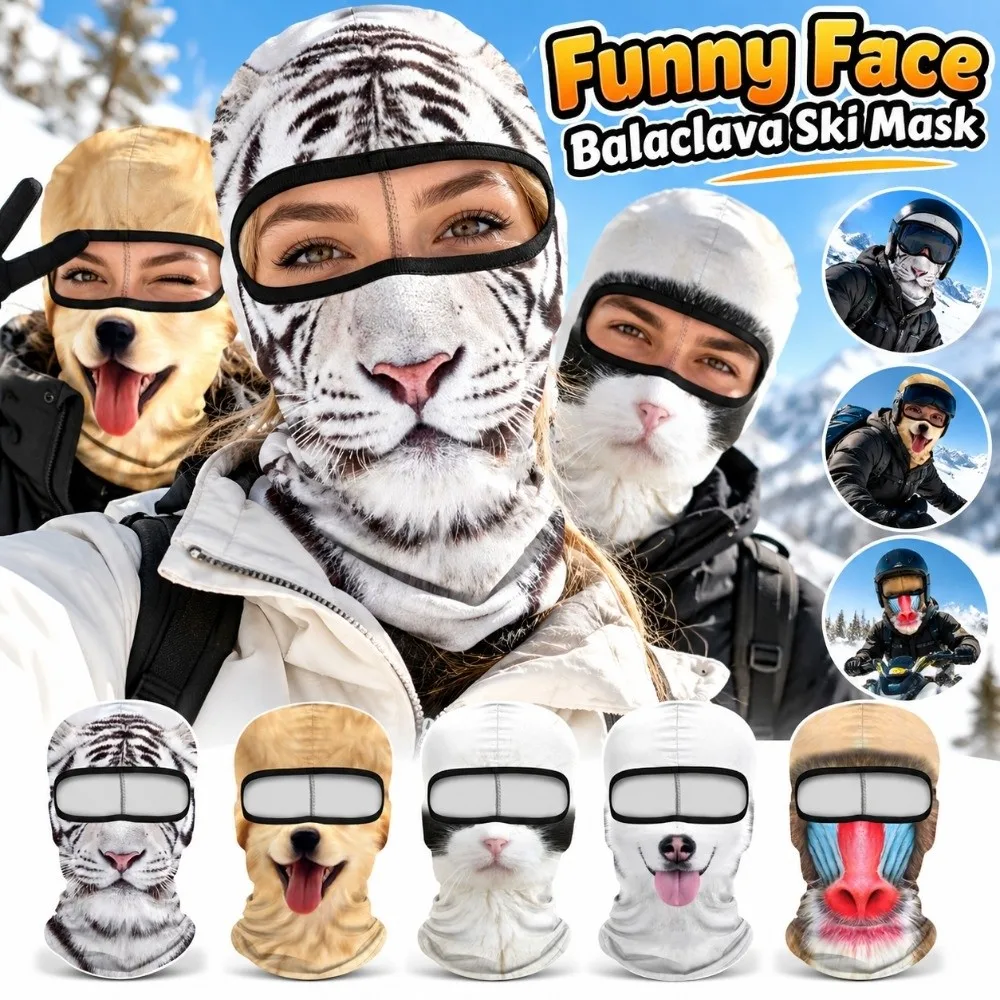 3D Printed Animal Pattern Funny Ski Mask Breathable Eye Hole Full Coverage Ski Mask Hood Windproof Sweat Absorbent