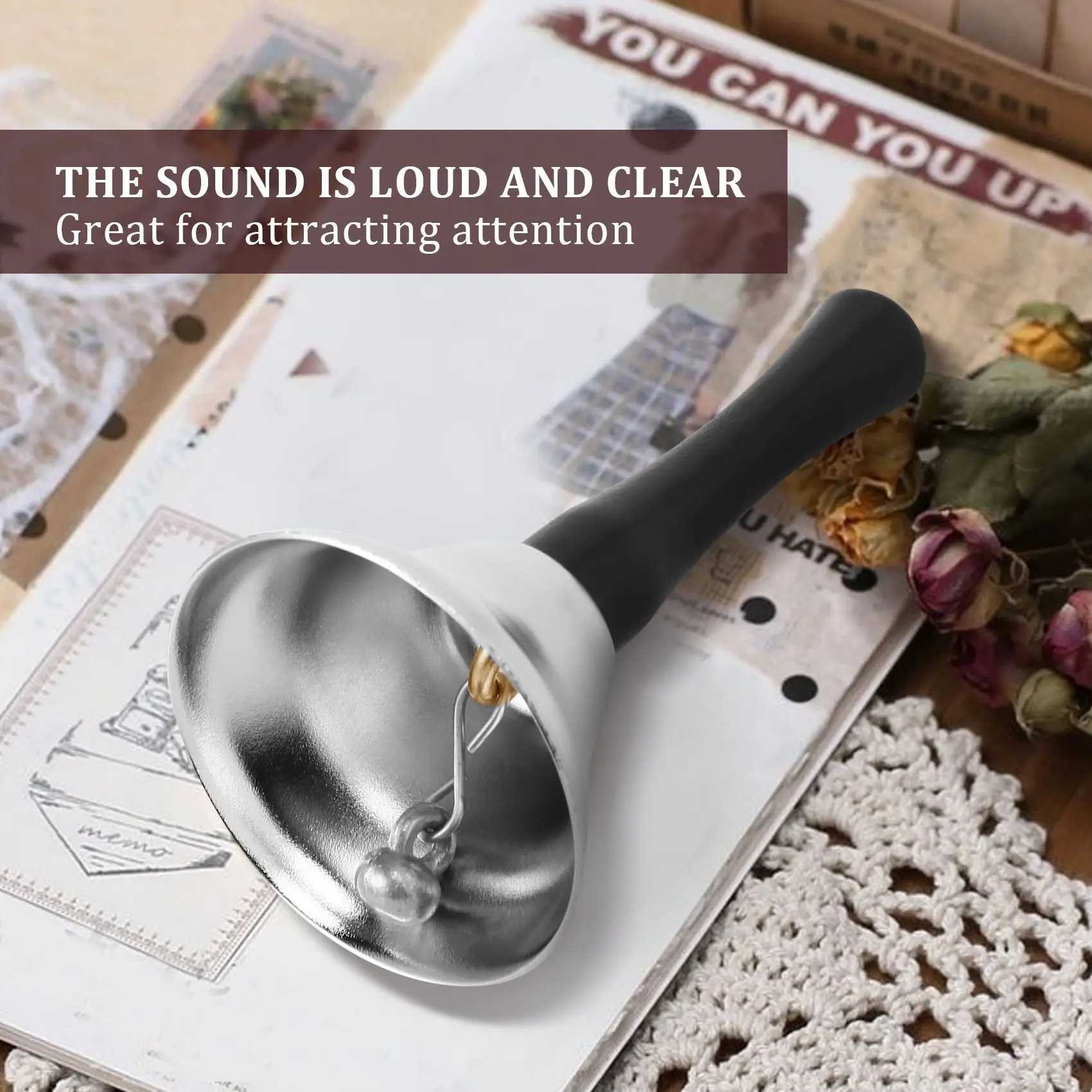 

Practical 24 Pieces Hand Bells Silver Steel Service Handbells Black Wooden Handle Diatonic Metal Bells Musical Percussion (Nicke