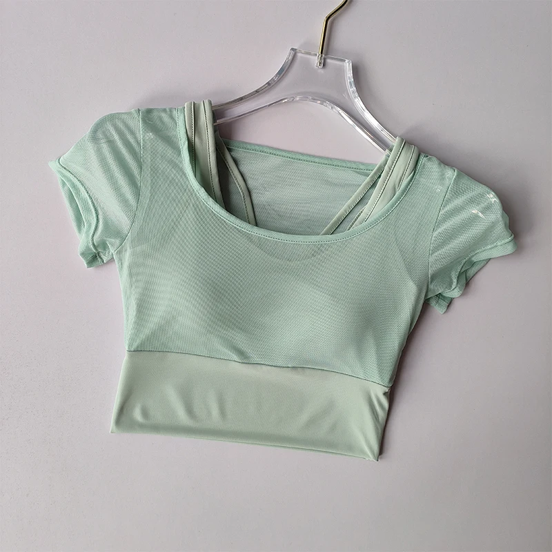 Women's Pilates Training Fitness Suit Chest Cushion Yoga Suit Top Quick Drying High-end Feeling Sports Short Sleeved Breathable 5