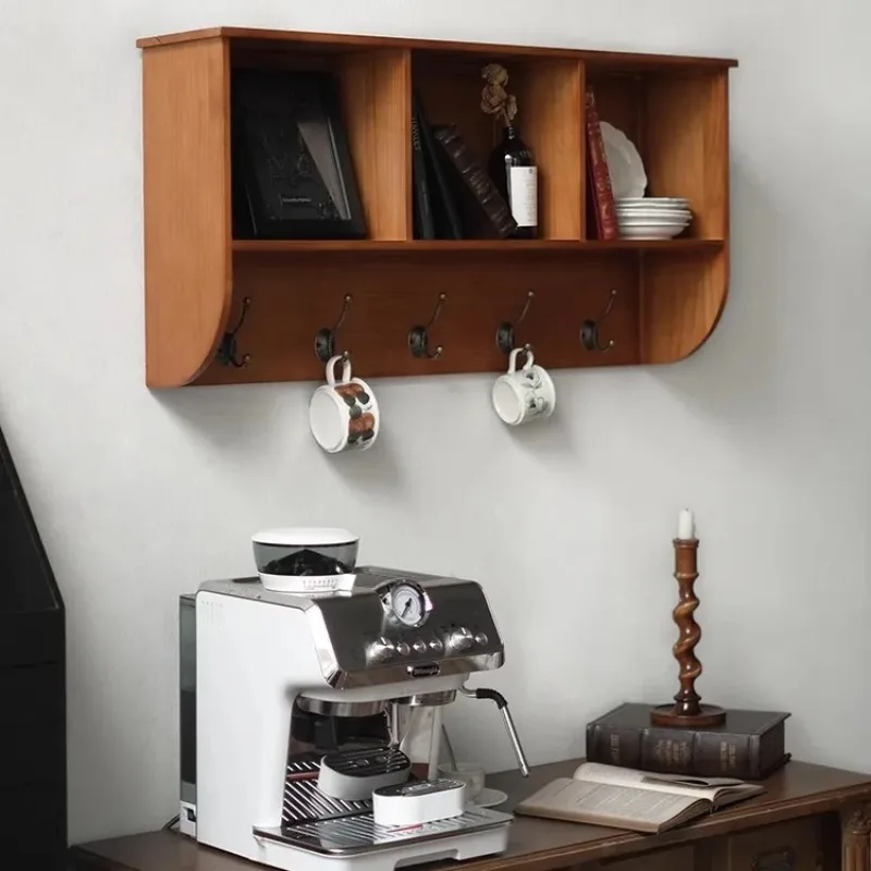 Versatile light luxury American retro closet hanging cabinet wall solid wood coffee cup locker rack tea cup wall hanging