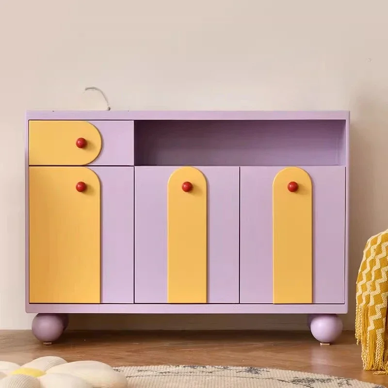 

LJYSide cabinet dopamine living room storage color contrasting porch locker cream wind