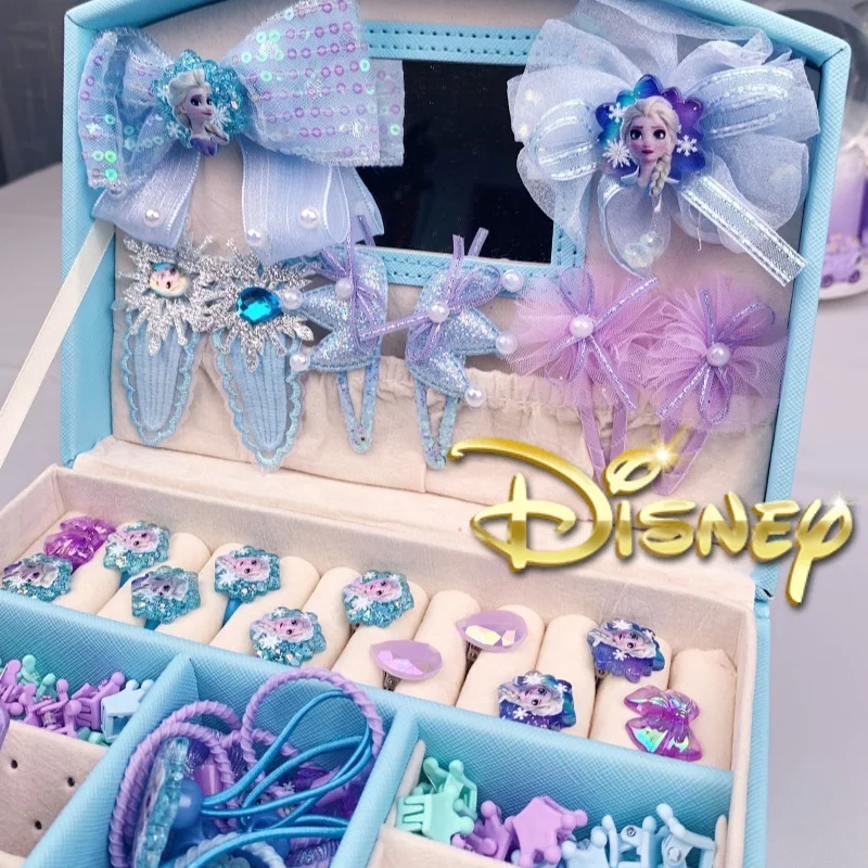 Hot Disney Cartoon Gift Frozen Jewelry Set Princess Elsa  Box Little Girl Toy Pretend Play Fashion Toys Birthday Christmas Gifts