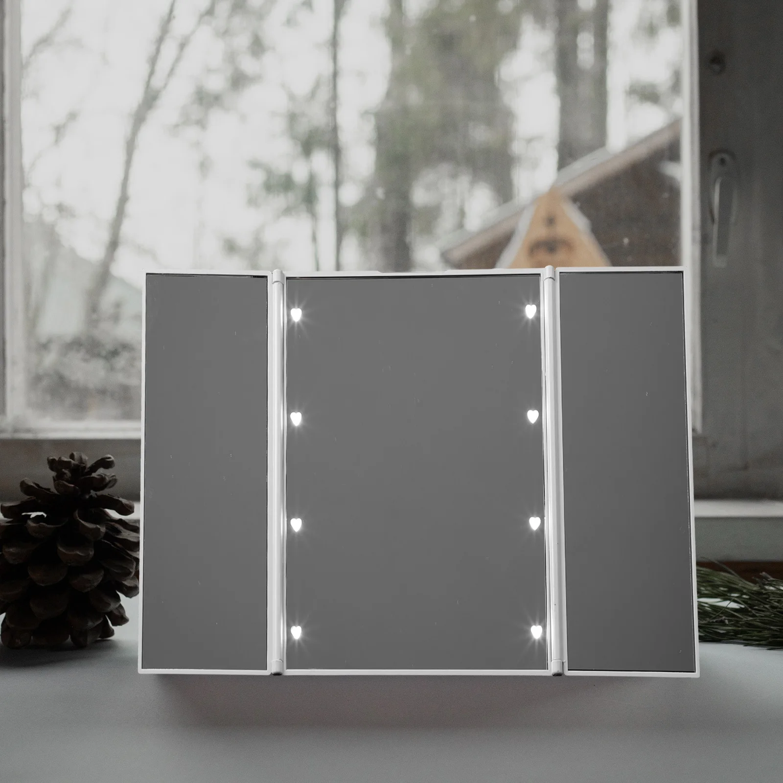 

Portable LED Lighted Makeup Mirror Touch Sensor Dimmable Desktop Vanity Mirror for Bedroom Bathroom Dressing Table Use