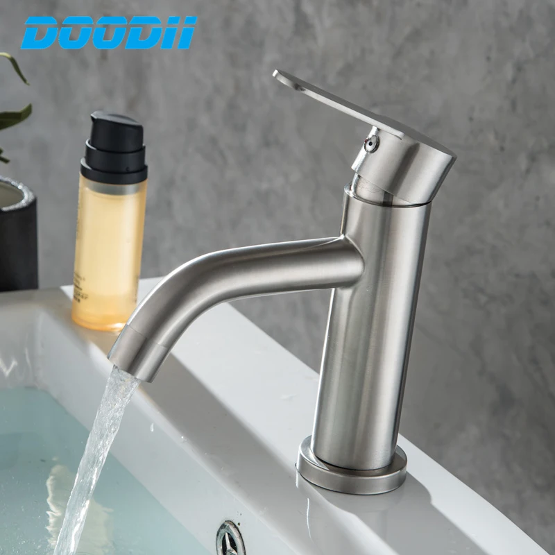 

Doodii 304 Stainless Steel Bathroom Basin Faucet Single Handle Mixer Deck Mounted Hot and Cold Water Mixer Wash Basin Faucet