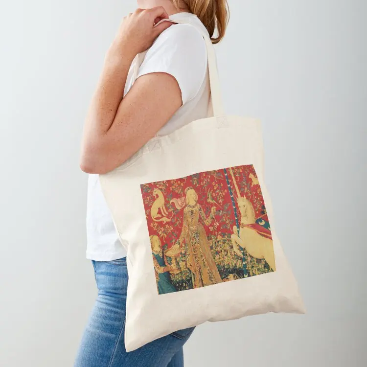 

LADY AND UNICORN Taste Detail ,Red Green Fantasy Flowers,Animals Tote Bag Shopping bags eco bag folding Big bag tote custom