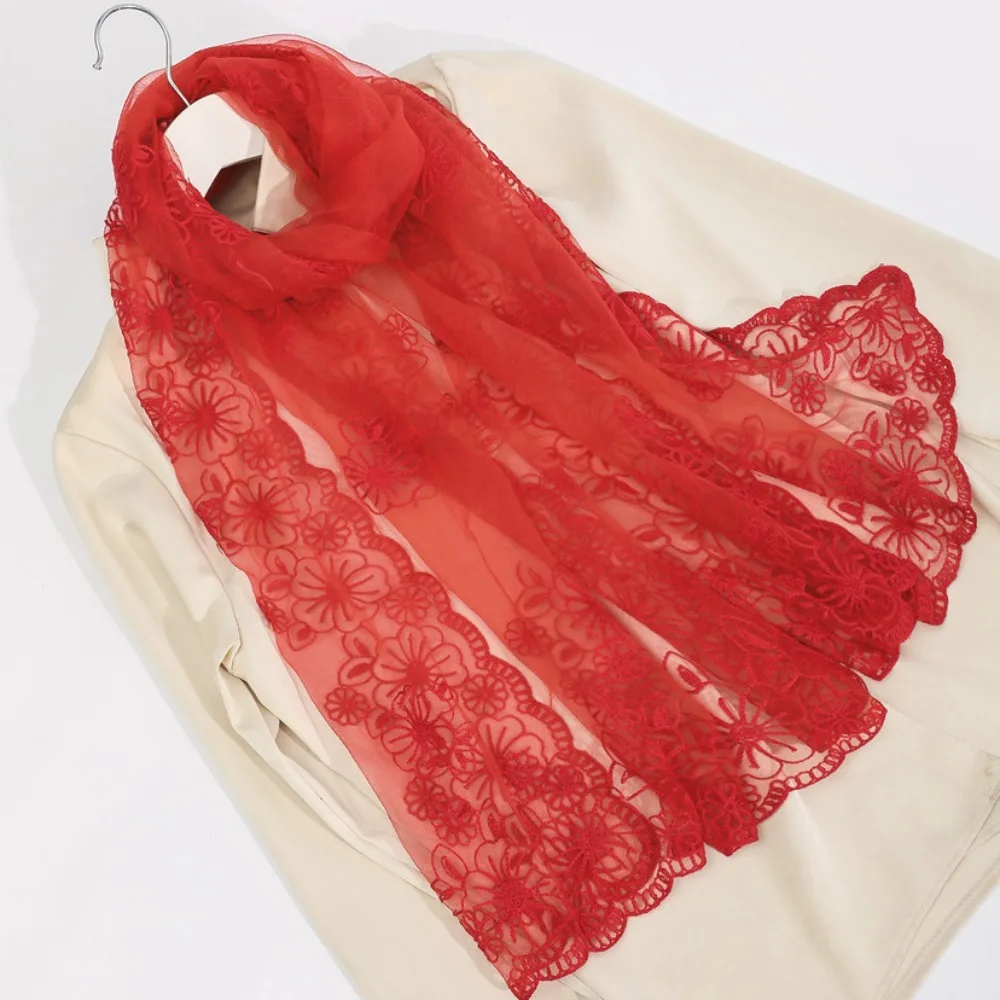 

Literary Retro Women's Lace Scarf Thin Korean Version Ladies' Shawl Long Embroidered Flower Summer Sunscreen Shawl