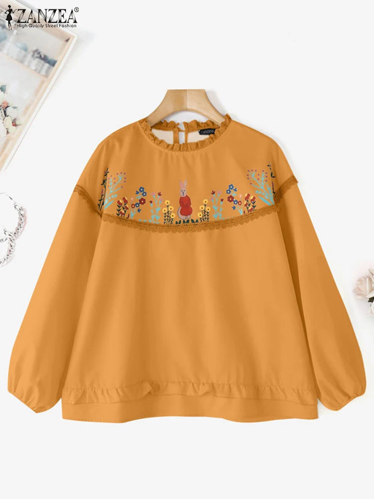 

ZANZEA 2025 Fashion Women Blouses Vintage Floral Printed Tops Summer Spring O Neck Long Sleeve Blusas Oversized Casual Tunics