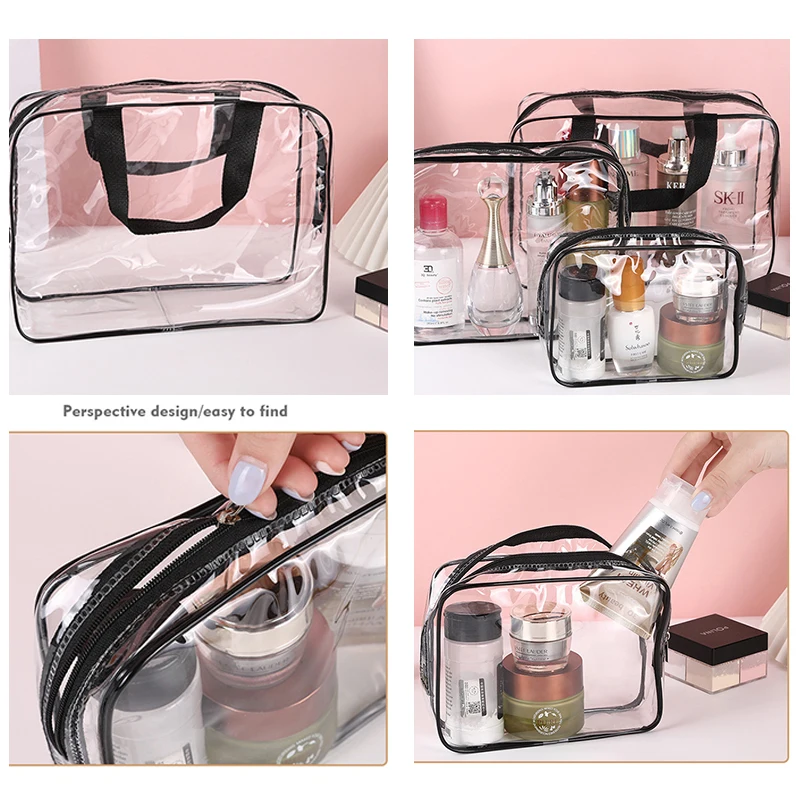 Large Capacity Women Beach Bag Travel Cosmetic Organizer Casual Zipper Toiletry Bags PVC Transparent Makeup Pouch Beauty Case