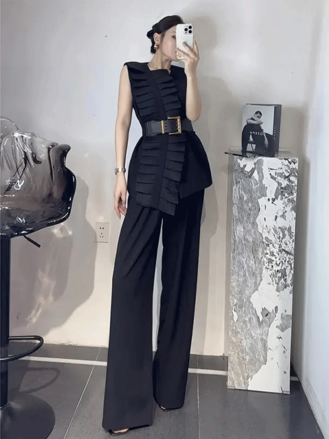 Chic Summer New Style Women's Sleeveless Suit Vest Floral Lace Design Professional Top Fashion Sensation Commute Business Wear