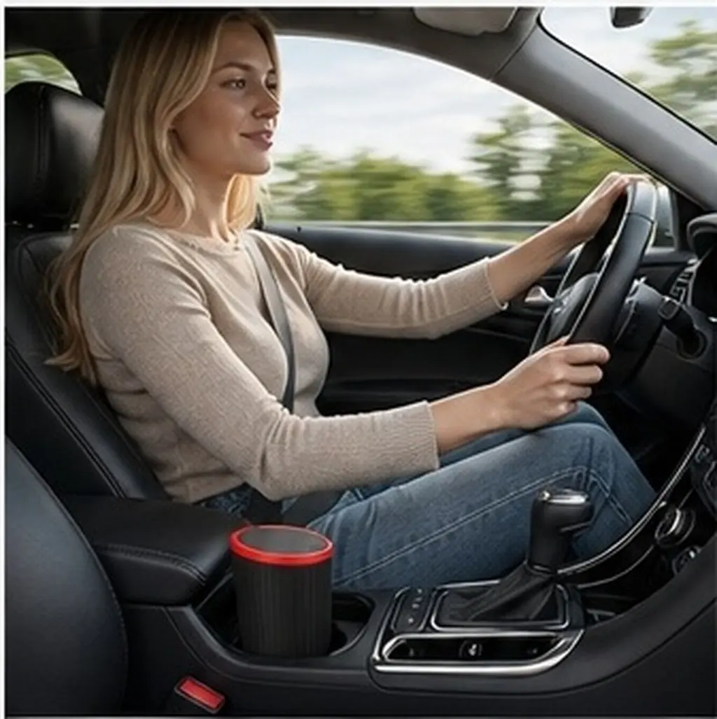 Mini Car Trash Can Cup Holder Compatible Leakproof Seal Design Stylish Sleek Plastic Trash Bin for Automobile Interior Clean