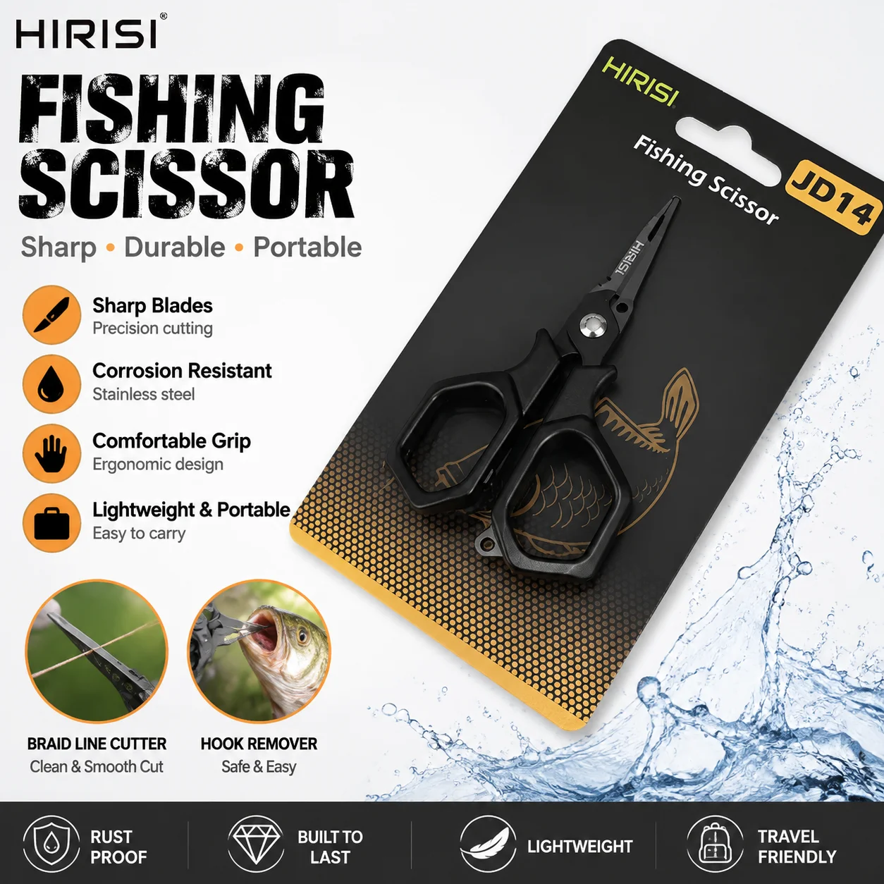 Hirisi Fishing Line Cutter Braid Scissors, Anti-Rust Blades, Comfort Anti-Slip Handle for Fishing Tools JD13 Fishing Accessories
