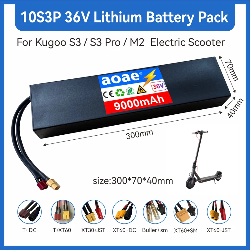 36V 전기 스쿠터 배터리 10S3P 9Ah 18650 등급-A 셀 내장 BMS 250W-500W T-XT60 Kugoo S3 S3Pro M2 시리즈용
