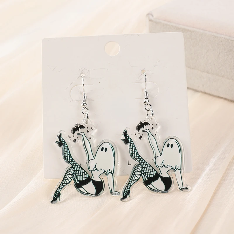 1Pair Halloween Drop Earring Creative Acrylic Vintage Pumpkin No Feet Ghost Fashion Jewelry For Woman Girl Holiday Birthday Gift