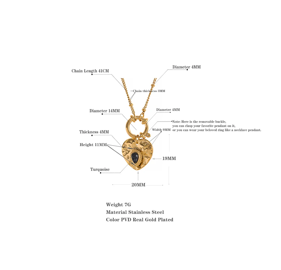 Yhpup Charme Vintage Metall Herz Anhänger Edelstahl Halskette Goldene Kette Kragen Mode Frankreich Trendy Schmuck Bijoux Frauen – Detail 7