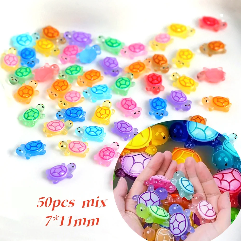 50pcs Glow-in-the-Dark Turtle Nail Art Decoration Resin Luminous Turtle Nail DIY Jewelry Cartoon Mixed Color Fingernail Accessor